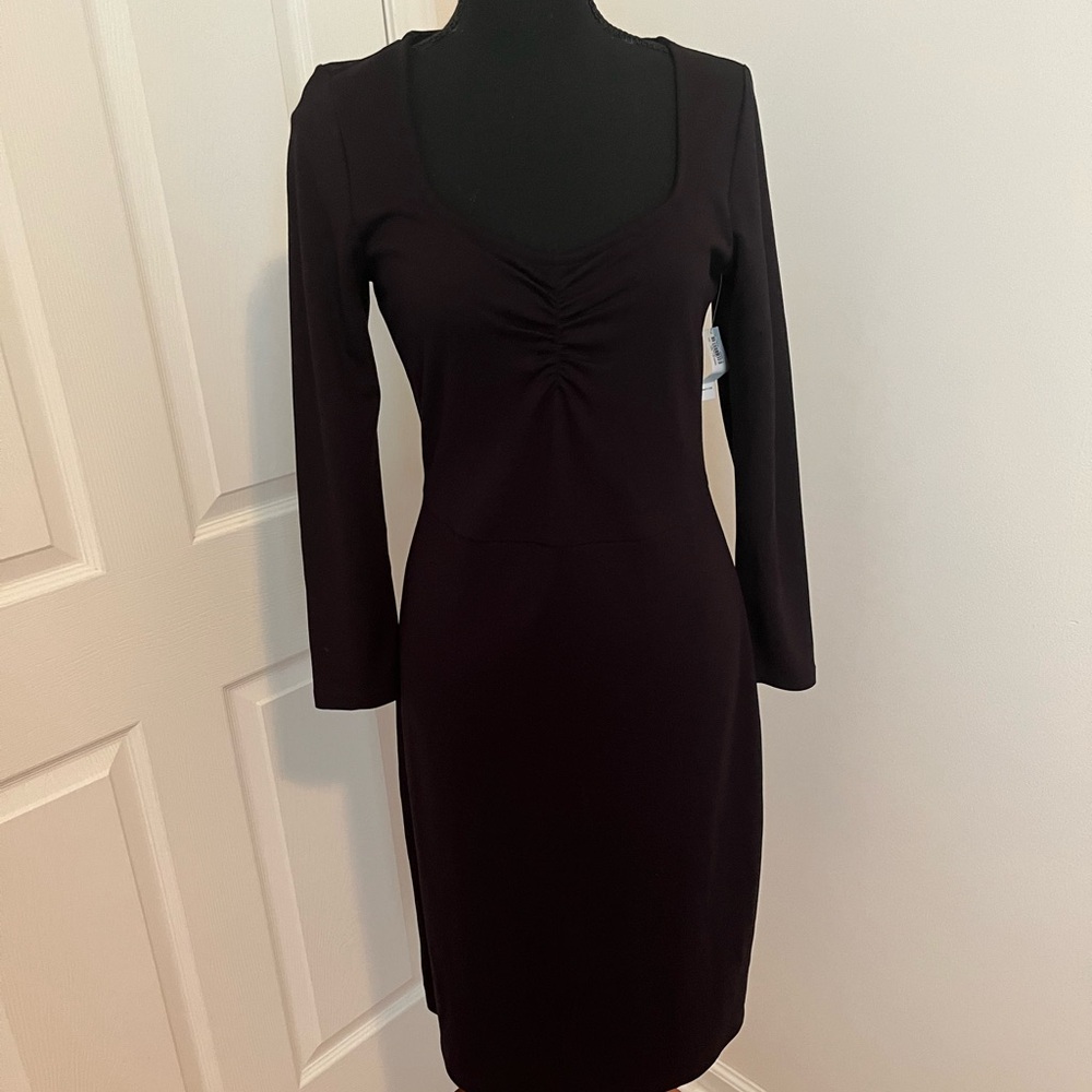 Old Navy Womens Ponte-Knit Ruched Sheath Dress Long Sleeve Black Small NWT